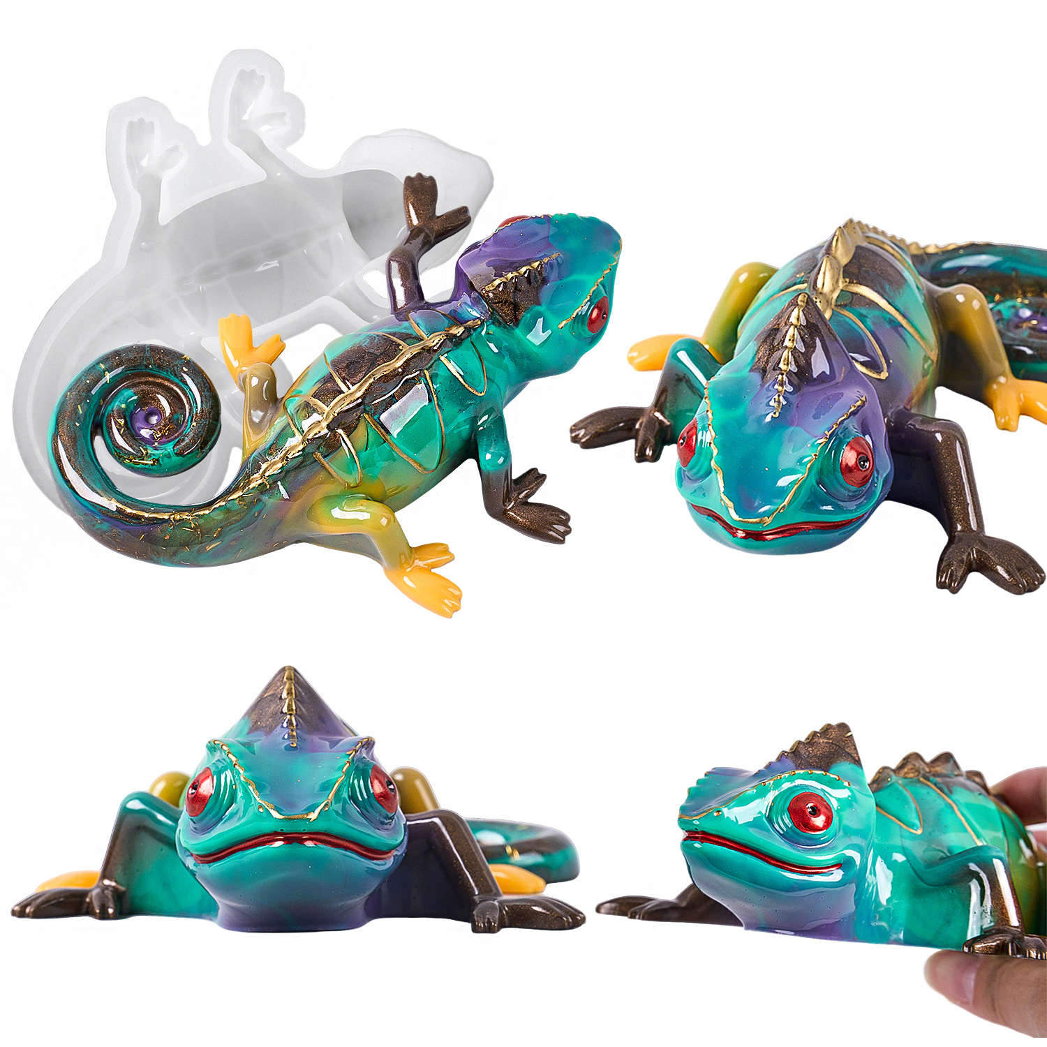 Resin Casting Mold - 17cm 3D Chameleon Lizard Silicone Mold