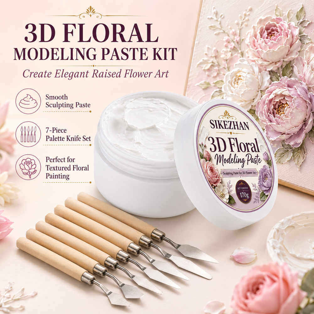 Painting Knife Palette - 3D Floral Texture Paste & 7