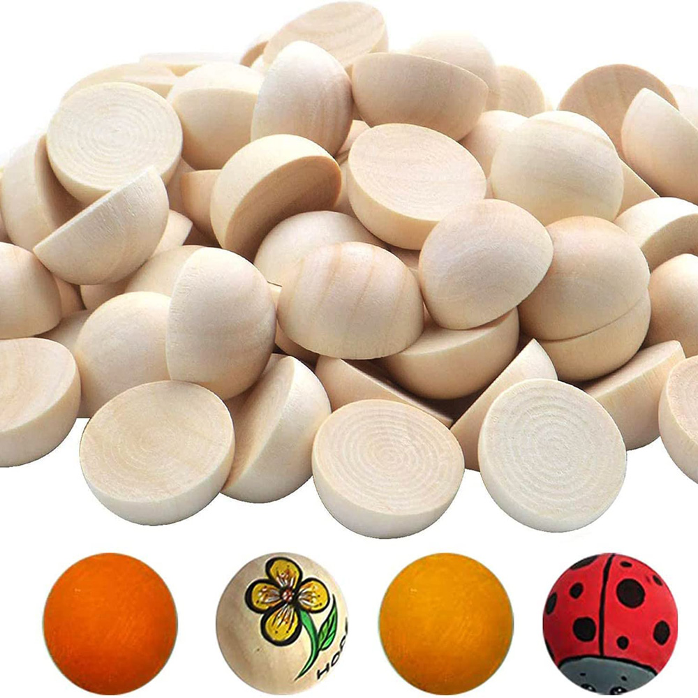 Art Craft For Christmas - Half Wood Balls Bead Unfinished Natural
