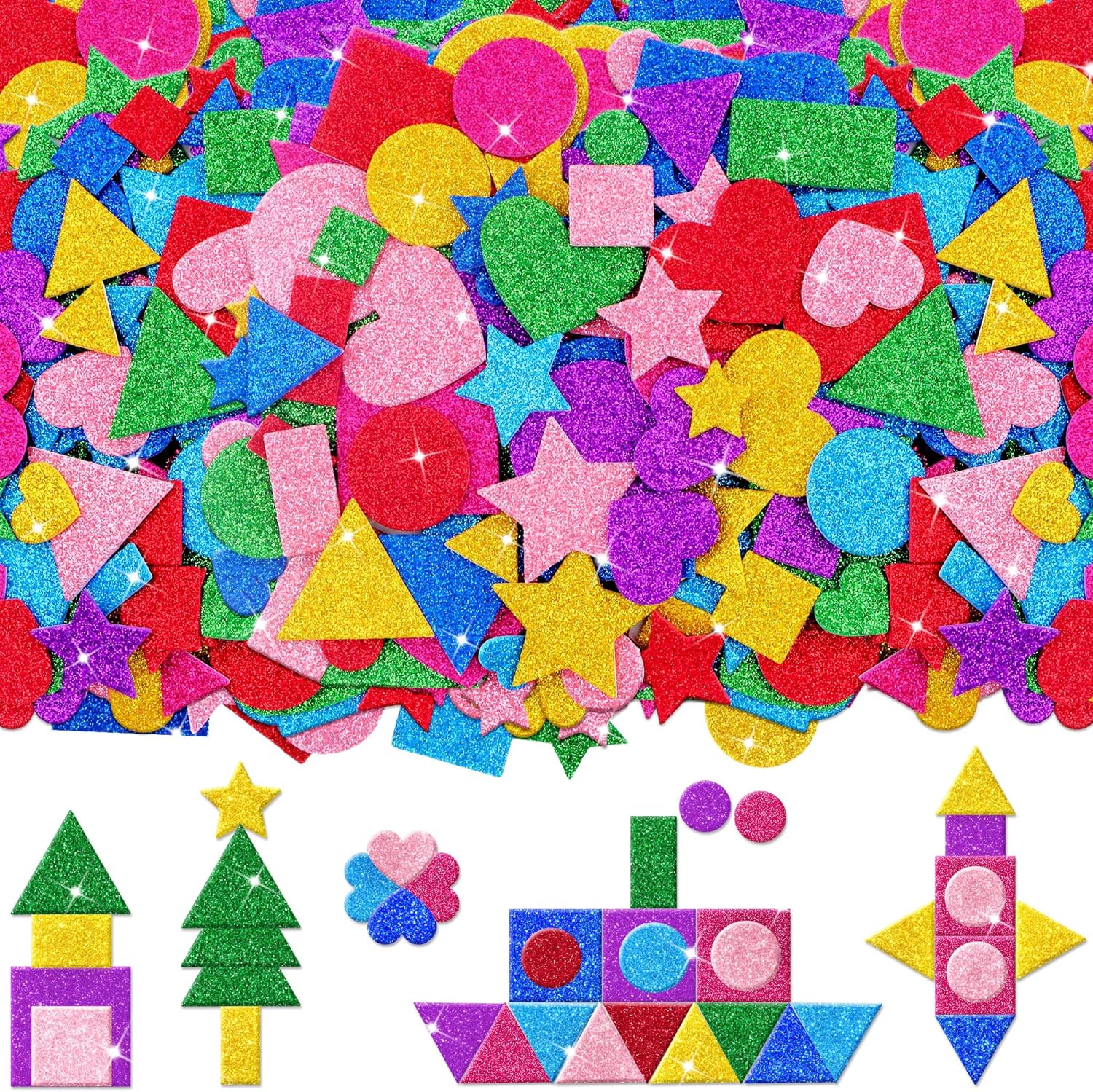 Art Craft For Preschoolers - 1000 Pcs Glitter Self Adhesive Geometric
