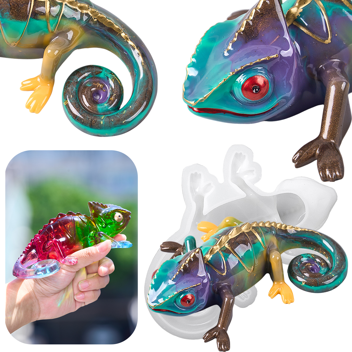 17cm 3D Chameleon Lizard Silic - Resin Casting Mold ulasan dan harga