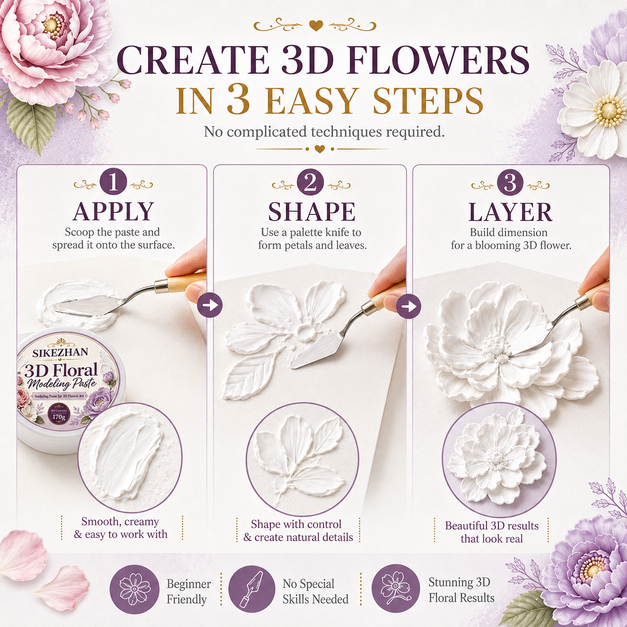 3D Floral Texture Paste & 7 Pa - Painting Knife Palette ulasan dan harga