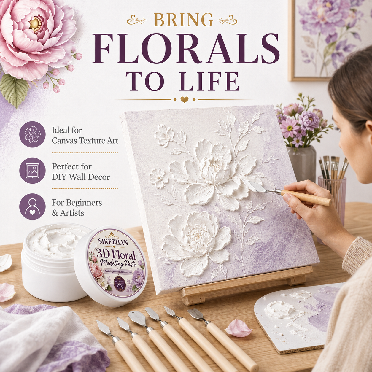 3D Floral Texture Paste & 7 Pa - Painting Knife Palette ulasan dan harga