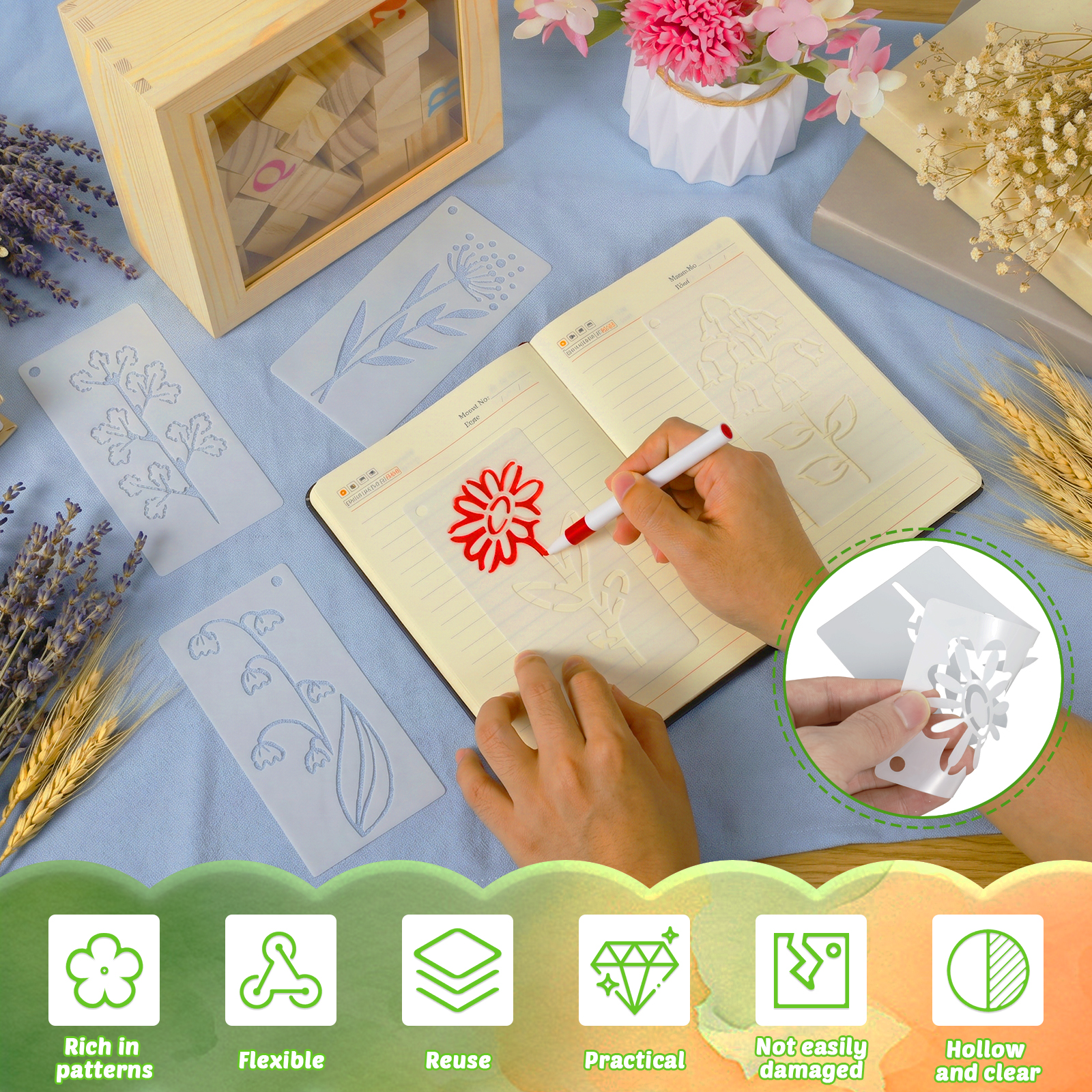 52PCS Flower Stencil Leaf Sten - Art Craft Notebook ulasan dan harga
