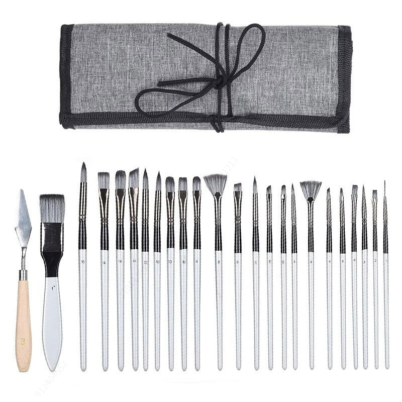 24 Pc Acrylic Paint Brush Set  - Painting Knife Palette ulasan dan harga