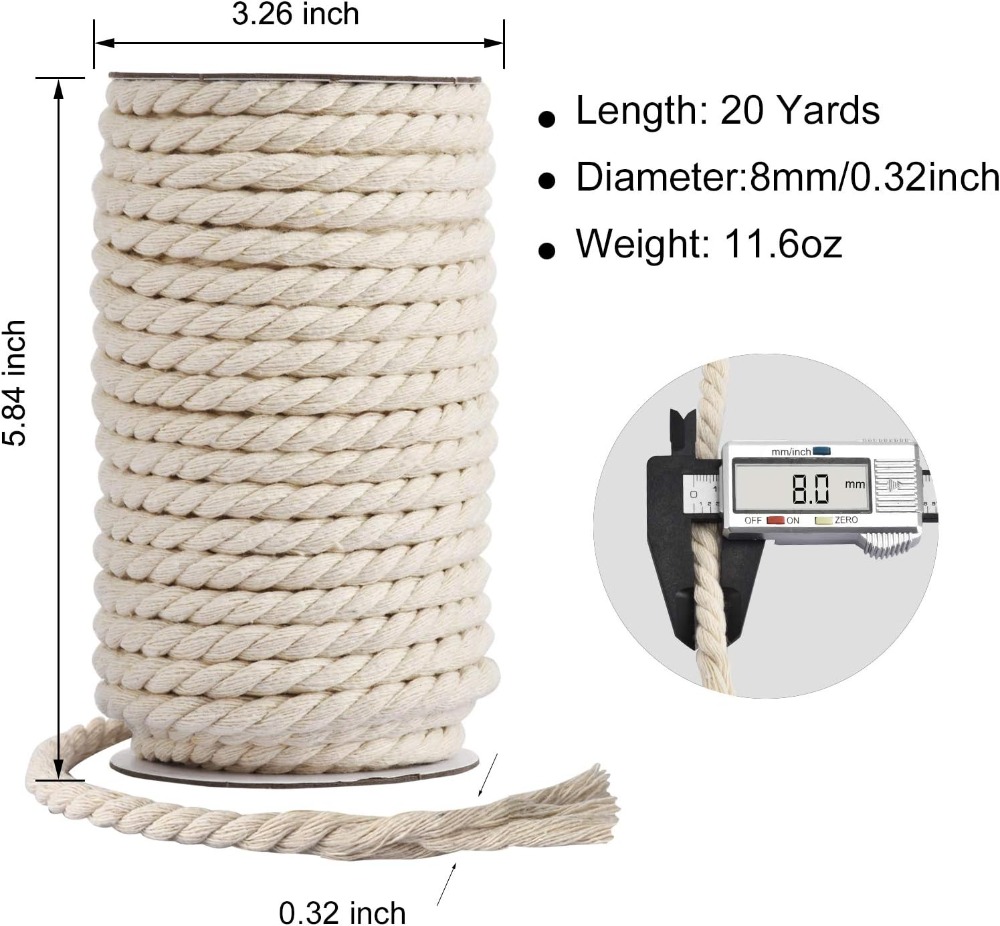8mm x 20 Yards Natural Unbleac - Macrame Cord Cotton ulasan dan harga